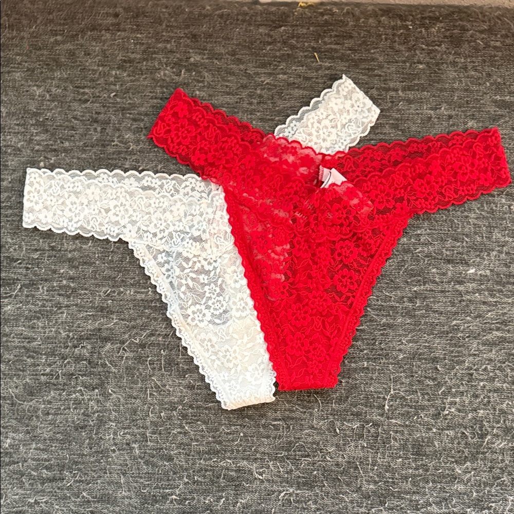 Red & Cream Lace Thong Set